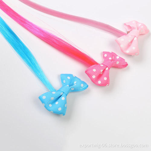 Fashion Children Clip in Straight Hair Extensions with Ribbon Bow Cheap Kids Clip in Hair Extensions